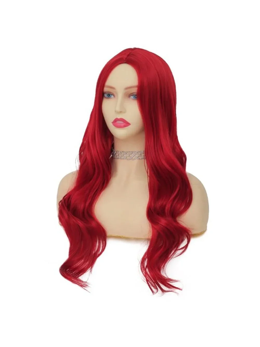 Women's Red Long Curly Wig With Wavy Synthetic Cosplay Halloween Wig